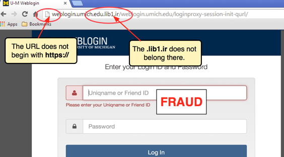 screenshot of fake login page